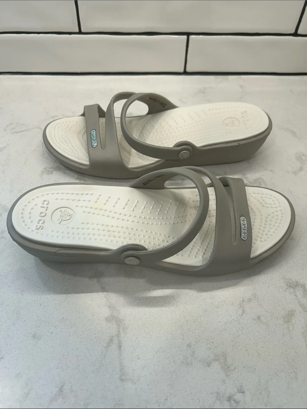 Crocs Patricia Wedge Sandals Grey / White Womens 7